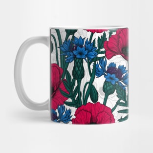 Red poppies and blue cornflowers on white Mug
